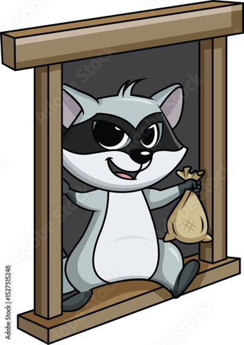Raccoon Thief Escaping From A Window Vector Image