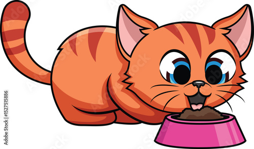Cat Eating Food Vector Image