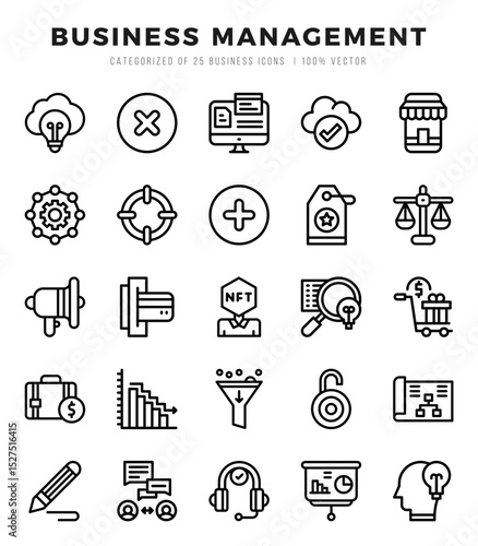 Collection of Business Management 25 Lineal Icons Pack.