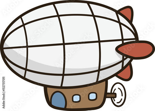 a cartoon airship flying over a house