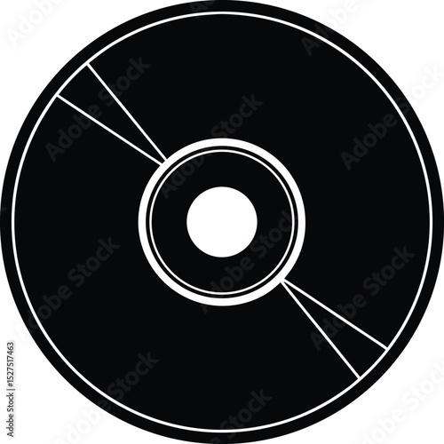 Black and white compact disc symbol isolated on white background simple graphic design