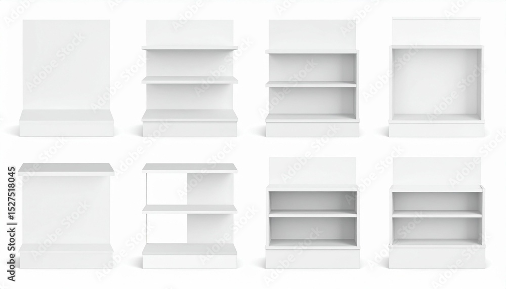 custom made wallpaper toronto digitalSet of white cardboard product display stands and holders. Blank promotional shelf ready for packages, countertop for retail exhibitors mockup isolated on white. 3d empty point of sale POS POPs.