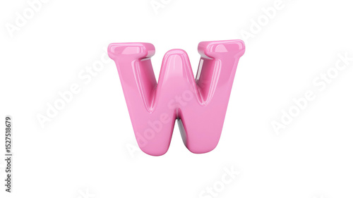 3D Render of Pink Glossy Letter W