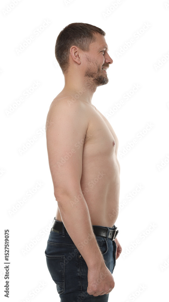 Fototapeta premium Fit man on white background, side view