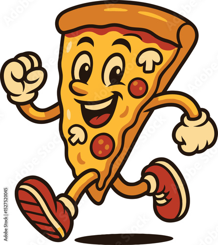 Cheerful Cartoon Pizza Mascot Running Energetically