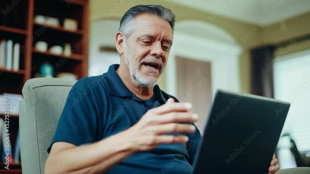 Elderly caucasian male engaged in laptop work at home Elderly caucasian male engaged in laptop work at home