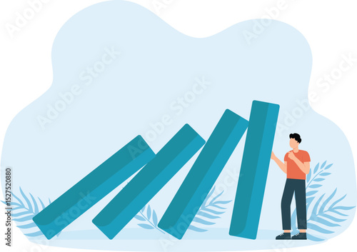 Business crisis management and risk protection, insurance or help and support effect in economic crisis concept, businessman help stop or protect collapsing dominos.Animations
