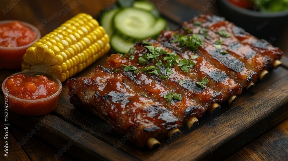 Grilled ribs with corn and vegetables Grilled ribs with corn and vegetables