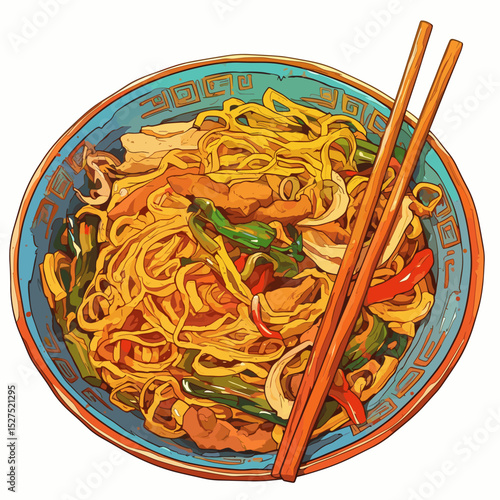 Chow Mein Stir-Fried Noodles with Chicken and Vegetables