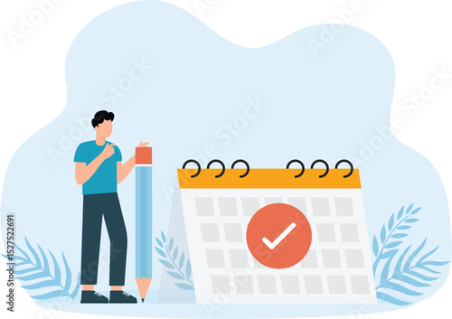Business management and planning work tasks, managing inbox emails and making schedule using calendar. Time and schedule and email management concept
