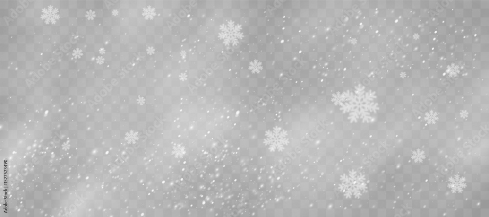 Fototapeta premium Snowstorm particles swirl over deep blue horizon. Frozen snowflakes sparkle in cold seasonal wind. Heavy snow falls with natural randomness. Transparent flake overlays suit winter-themed designs.
