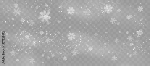 Snowstorm particles swirl over deep blue horizon. Frozen snowflakes sparkle in cold seasonal wind. Heavy snow falls with natural randomness. Transparent flake overlays suit winter-themed designs.