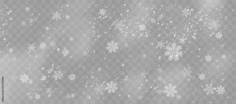 Fototapeta premium Magical snowfall drops shine on dark wallpaper. Icy rime patterns highlight February’s cold. Glittering flakes add motion to still images. Blue sky blends with stormy white clusters.