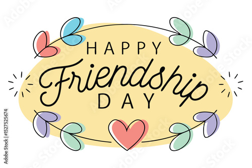 Happy friendship day yellow background design with calligraphic elements and typography using helvetica and courier fonts