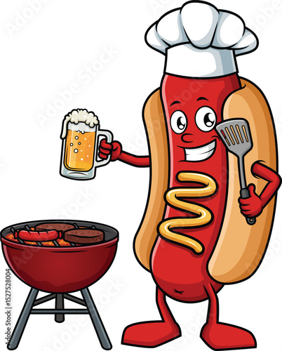 Hot Dog Cooking On The Grill Vector Image