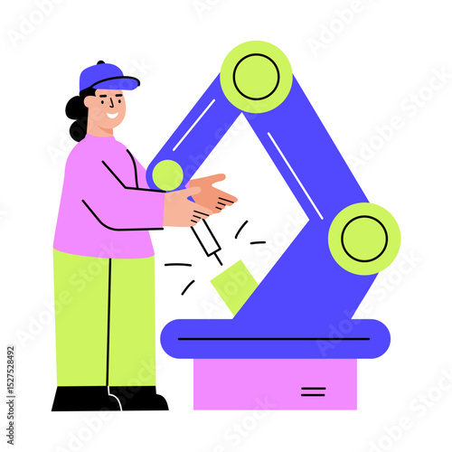 A flat style illustration showing an automatic welding arm