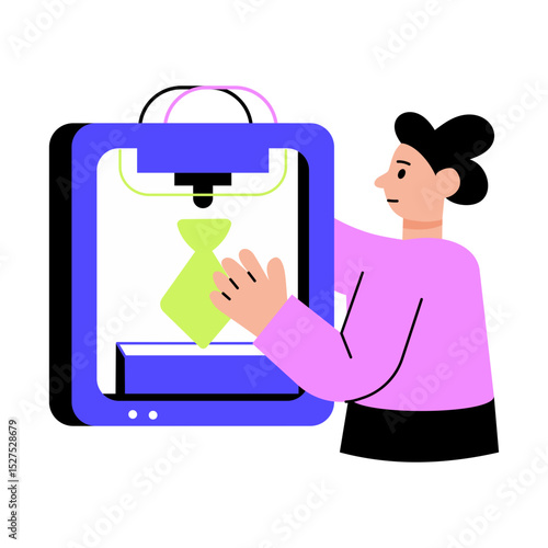 Flat style illustration showing an additive manufacturing