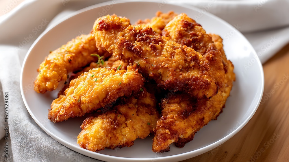 Crispy Golden Chicken Tenders on a White Plate Crispy Golden Chicken Tenders on a White Plate