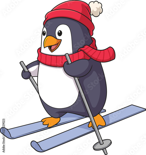 Winter Penguin Skiing Vector Image