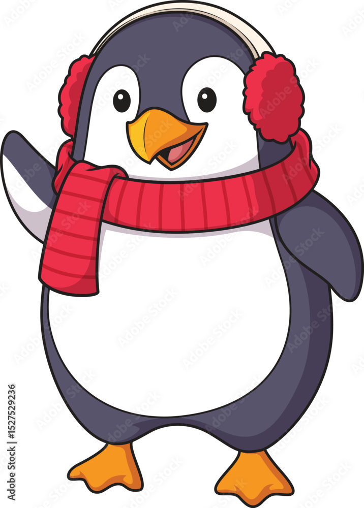 Obraz premium Winter Penguin Waving Vector Image