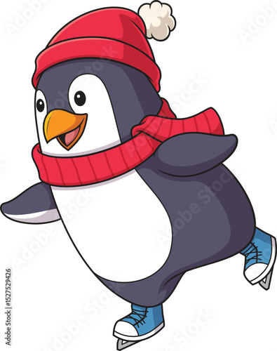 Winter Penguin Ice Skating Vector Image