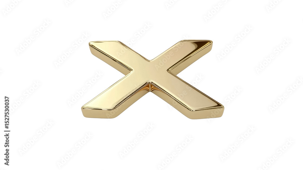 Obraz premium 3D Render of a Golden Letter X, Shiny Gold Cross Symbol