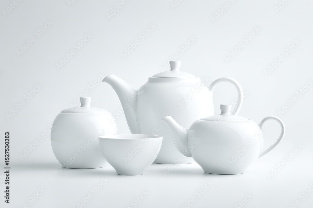 collection of elegant teapots arranged on clean ultrabright white background collection of elegant teapots arranged on clean ultrabright white background