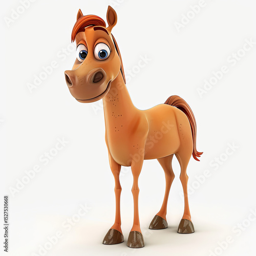3D funny cartoon happy horse, isolated, on a white background. Comic character, funny print, illustration for ironic advertising, sketch for a logo.