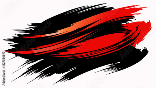 Abstract Black and Orange Brush Stroke on Yellow Background