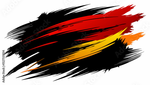 Abstract Black and Orange Brush Stroke on Yellow Background