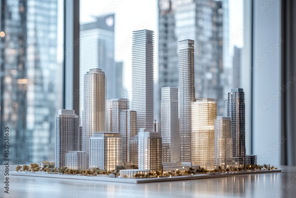 Obraz premium Architectural Model of Modern Urban Cityscape Displayed Indoors