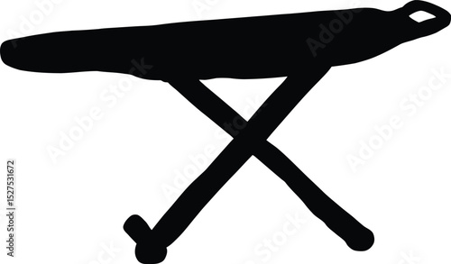 Ironing Board & Household Utility Symbol Set Featuring a Minimalist Silhouette of a Standard Folding Ironing Board with a Sturdy X-Leg Support Structure—Representing Home Essentials, Fabric Care, 