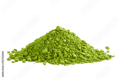Vibrant pile of green matcha powder on a stark black background for concept