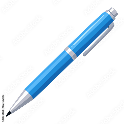 A blue ballpoint pen with silver accents shown diagonally against a white background