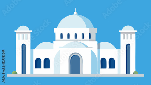 Flat Design Greek Architecture Building with Blue Dome and White Walls
