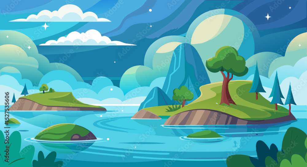 Obraz premium landscape with mountains and sea Illustration with Mountains, Lake, and Blue Sky