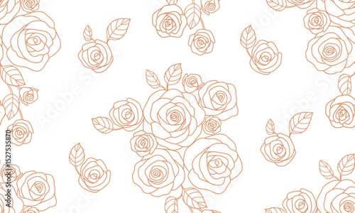 Rose outline seamless pattern. Spring floral vector illustration for fashion, textile, fabric, decoration.