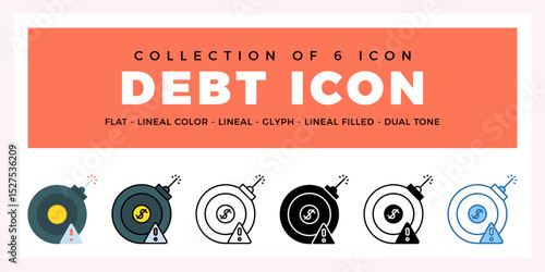 Pack of 6 Vector debt icon