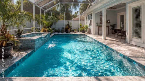 light swimming pool in Florida style photo, light background