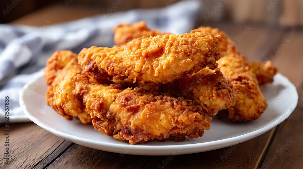 Crispy Fried Chicken Tenders on a White Plate Crispy Fried Chicken Tenders on a White Plate