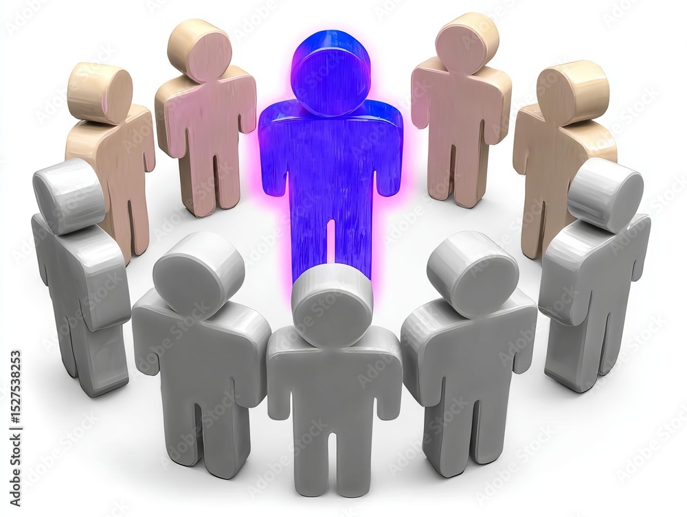 Leadership and Individuality in Business A blue wooden figure stands apart from neutralcolored figures Leadership and Individuality in Business A blue wooden figure stands apart from neutralcolored figures
