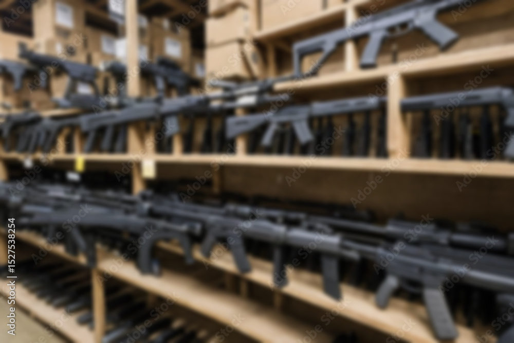 blurry photo of a gun shop, guns neatly lined up on the shelves of a gun shop, military, security. blurry photo of a gun shop, guns neatly lined up on the shelves of a gun shop, military, security.