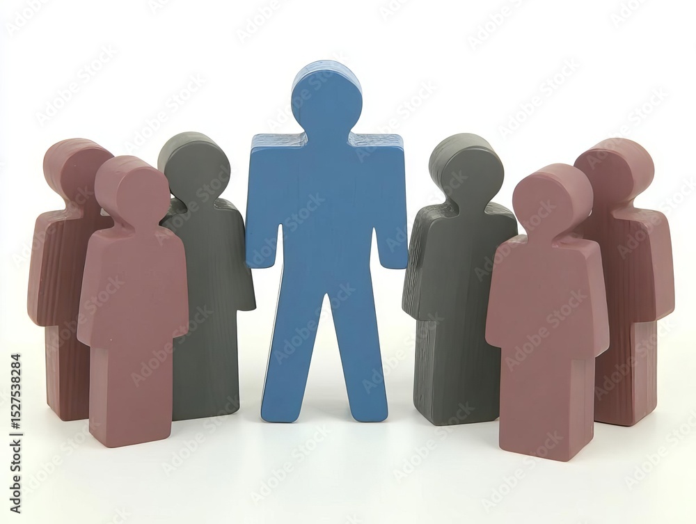 Leadership and Individuality in Business A blue wooden figure stands apart from neutralcolored figures Leadership and Individuality in Business A blue wooden figure stands apart from neutralcolored figures