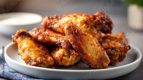 Crispy Buffalo Wings on a White Plate