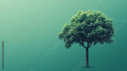 Un'immagine raffigurante un albero verde brillante in piena vegetazione con ampio spazio per il testo per promuovere un futuro sostenibile e rispettoso dell'ambiente