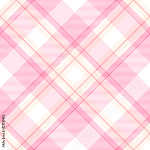 Check plaid pattern in pink and beige. Seamless light pastel houndstooth tartan for dress, jacket, coat, scarf, other modern spring summer autumn winter fashion fabric design.