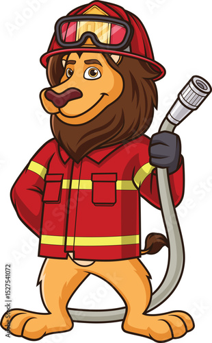 Lion Firefighter Holding Hose Vector Image