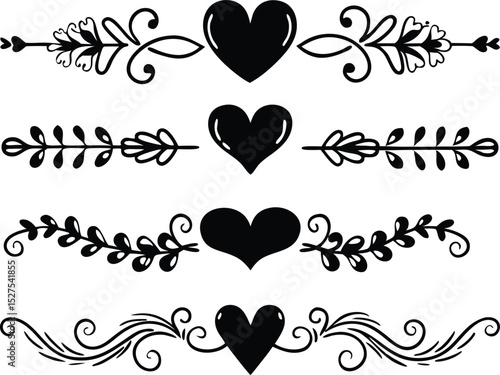 Decorative vector design with hearts and floral elements for romantic designs or wedding invitations