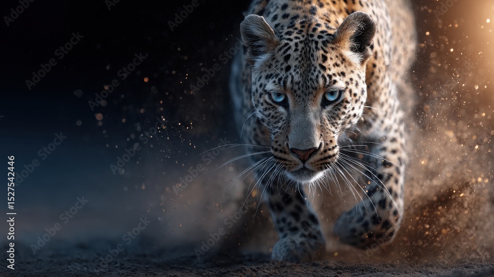Fototapeta premium A leopard is running through the sand