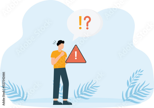 Worries or doubts to make a decision and mistrust or problems, worries or challenges ahead worries about problems or problems, businessman holding marks with concern for solving problems.
